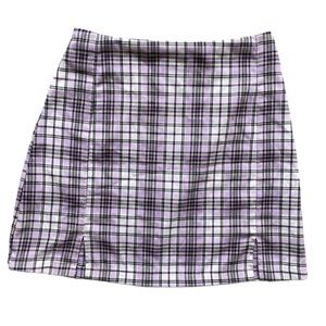 Brandy Melville John Galt Purple Plaid Cara Leg Slits Mini Skirt One Size